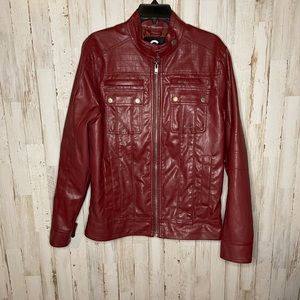 G by Guess Men’s Medium Red Motorcycle Faux Leather Jacket Size M Like New Cond
